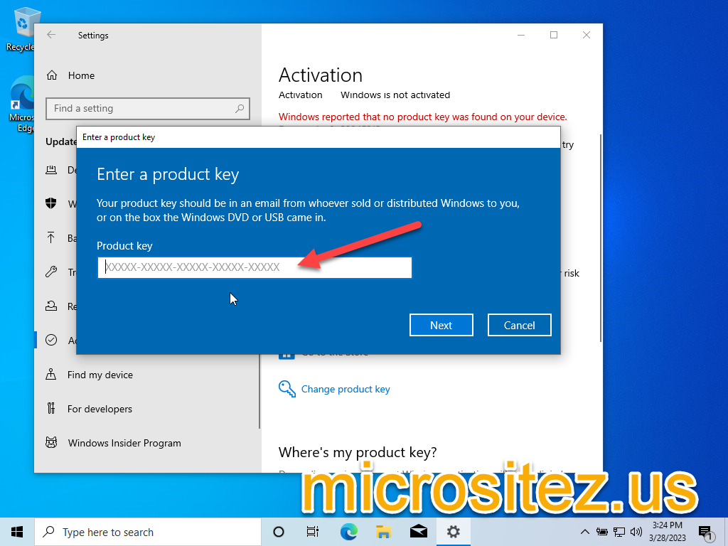Windows 10 Pro Enter a product key